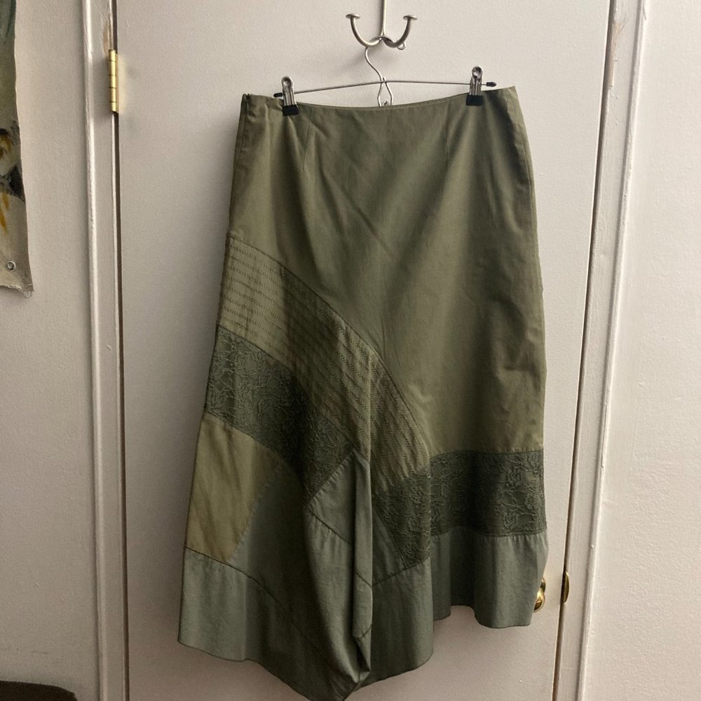 Army Green Embroidered Patchwork Asymmetrical Mid… - image 4